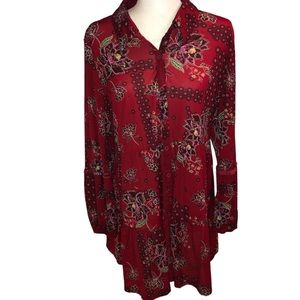 Red long boho style tunic top Size L
